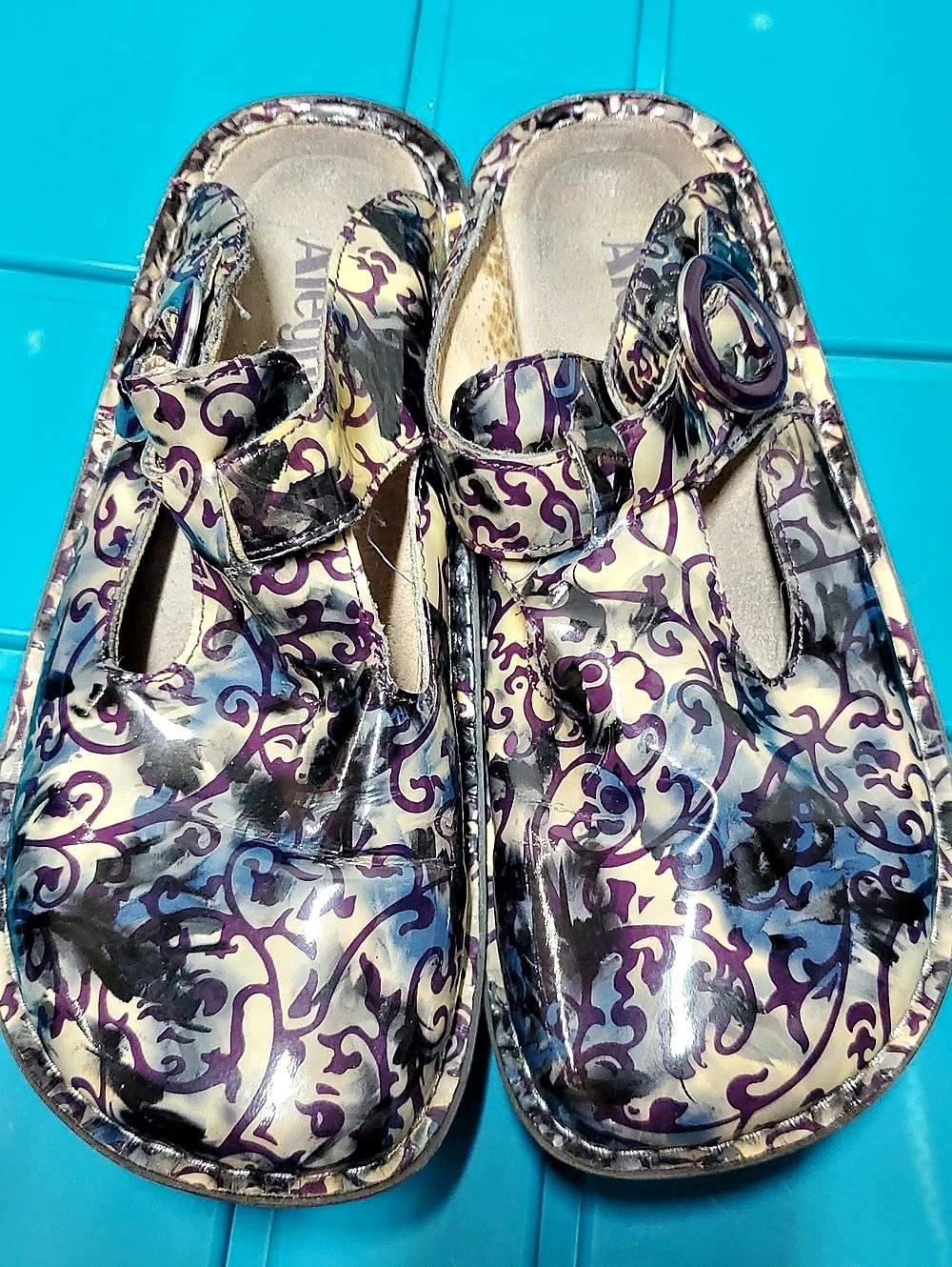 Alegria Donna Electric Paisley Sandals Purple & Blue Sz 7.5